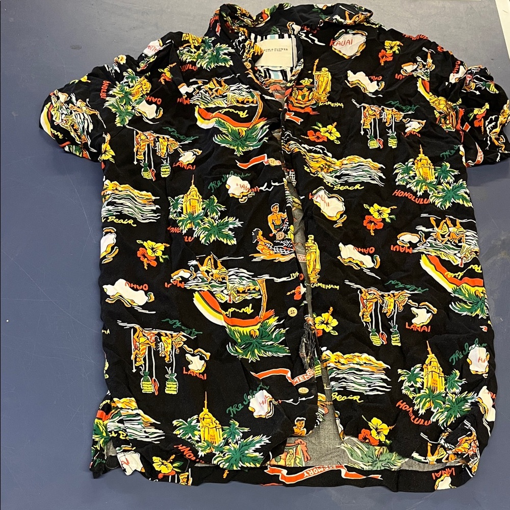 Denim & Flower Black Hawaiian Print Shirt